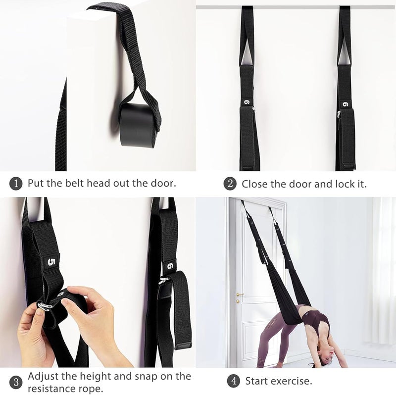 Elfzone أرجوحة اليوغا - حزام اليوغا، حبل تدريب الانحناء الخلفي مع مثبت الباب، معدات تدريب المرونة، حزام تمديد للمساعدة في اللياقة البدنية، الجمباز، الرقص، اليوغا الهوائية، الباليه - Image 4